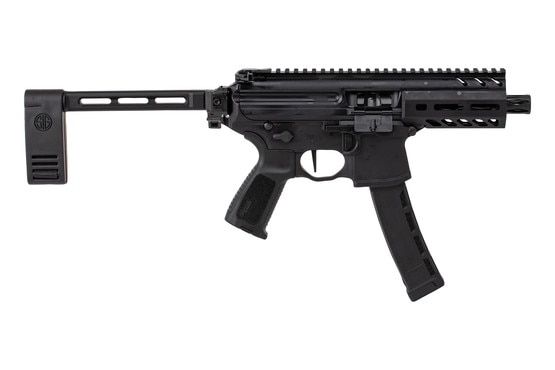 SIG Sauer MPX K 9mm 4.5-inch barrel Pistol features a pivoting contour brace and flat faced timney trigger